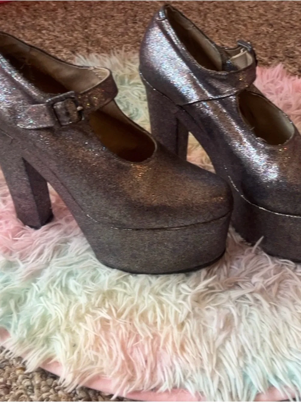 Metallic Silver Platform Mary Jane Heels -EL DANTES from Spain Y2K  Vintage